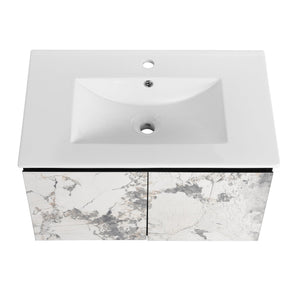 English Elm 30'' Modern Floating Wall-Mounted Bathroom Vanity With Ceramic Sink & Soft-Close Doors For Small Spaces W999S00212