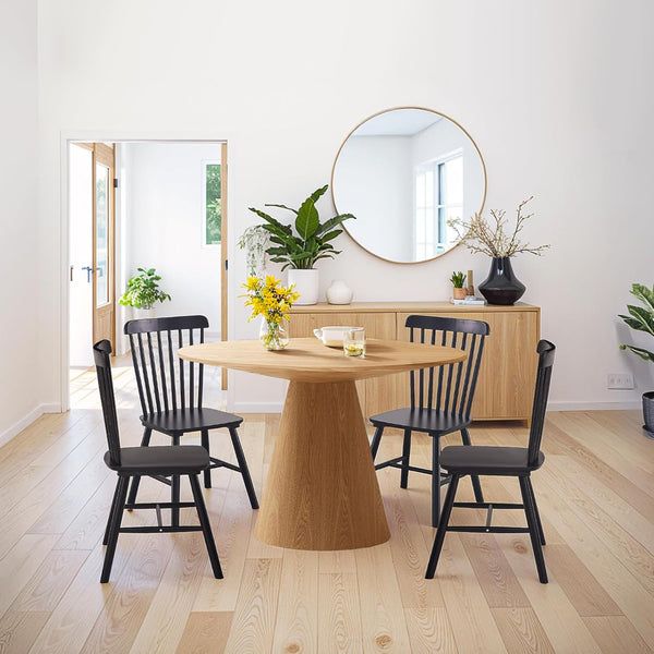 English Elm 4 Solid Wood Dining Chairs with Curved Backrests, Wide 16.5" Seats, Anti-Skid Feet, Easy-Clean Finish Black T3967P383405