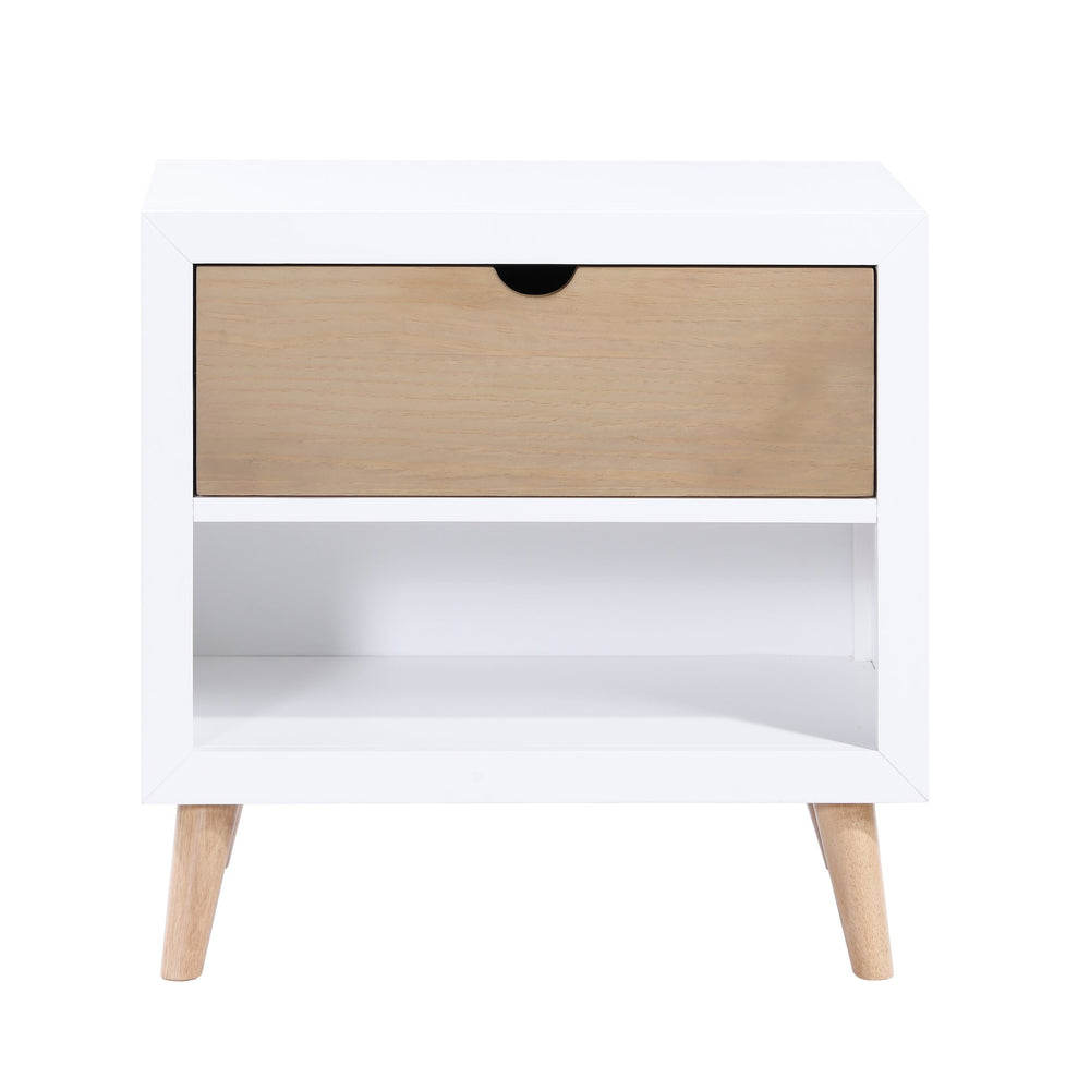 English Elm White Asker Nightstand White & Natural Two-Tone Mid-Century Modern Kids Bedside Table with Drawer and Open Shelf 27x15x26" B011P286910