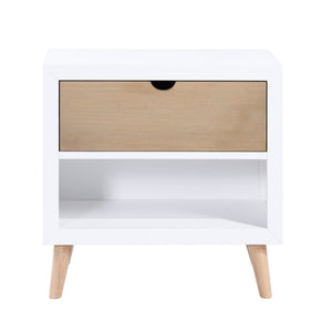 English Elm White Asker Nightstand White & Natural Two-Tone Mid-Century Modern Kids Bedside Table with Drawer and Open Shelf 27x15x26" B011P286910