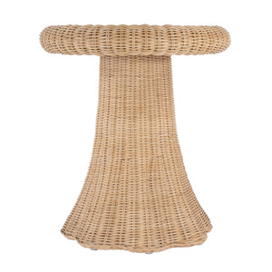 Flora Round Glass Top & Rattan Scalloped End table 9759404 Light Brown Butler Specialty