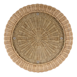 Flora Round Glass Top & Rattan Scalloped End table 9759404 Light Brown Butler Specialty