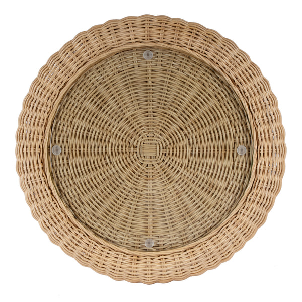 Flora Round Glass Top & Rattan Scalloped End table 9759404 Light Brown Butler Specialty