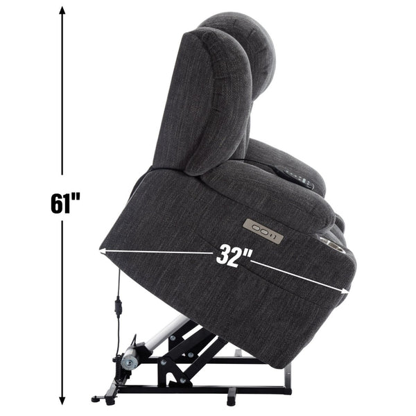 English Elm Up to 350 Lb Chenille Power Lift Recliner with Massage Heat and Charging Ports W1803S00046