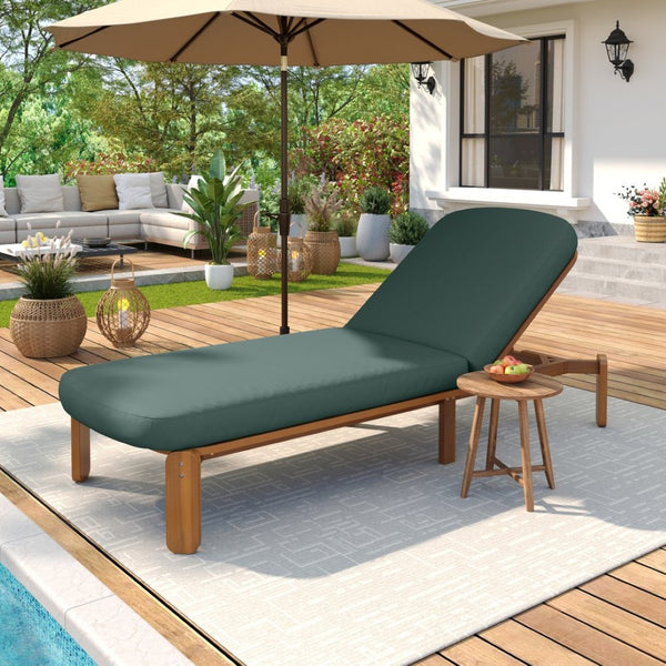 English Elm Outdoor Acacia Wood Chaise Lounge Reclining Patio Chair with Cushion for Poolside N719P445623F