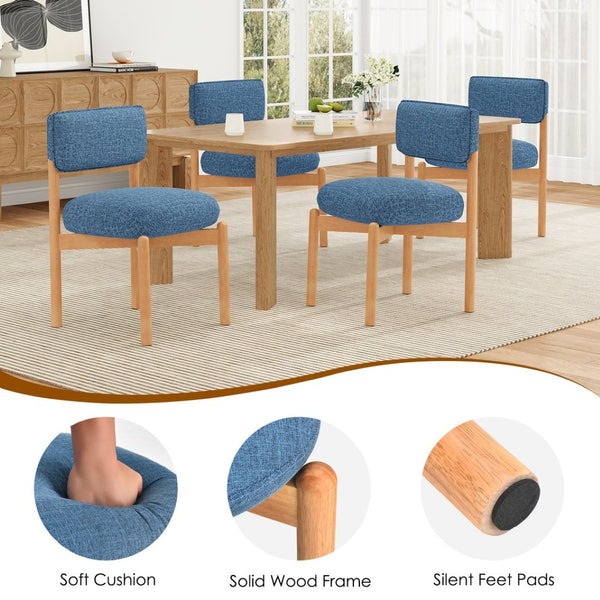 English Elm Modern Linen Upholstered Dining Chair Set Solid Wood Cross Base Removable Back Blue T3623P466012