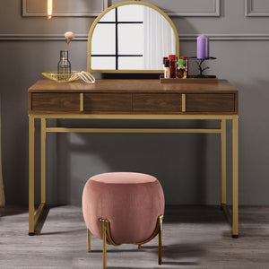 English Elm 2 Drawers Vanity Desk With Mirror & Jewelry Tray – Elegant Walnut & Gold Design For Compact Spaces B016P317505