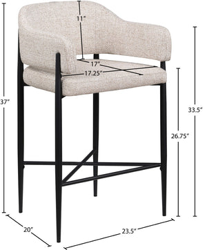 Meridian Furniture Dame Woven Polyester Upholstered Counter Stool with Sturdy Matte Black Iron Frame for Kitchen Beige 975Beige-C