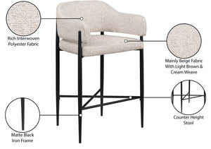 Meridian Furniture Dame Woven Polyester Upholstered Counter Stool with Sturdy Matte Black Iron Frame for Kitchen Beige 975Beige-C