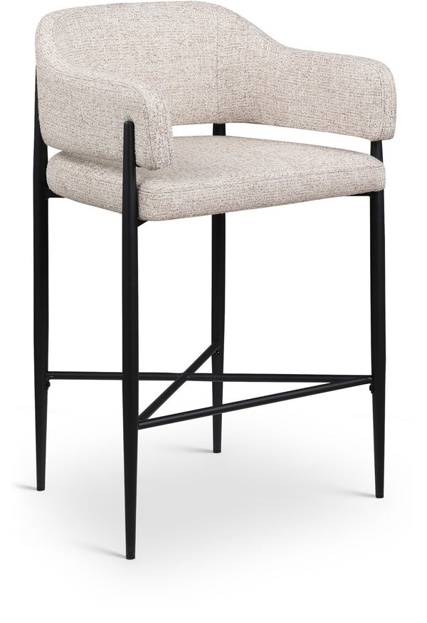 Meridian Furniture Dame Woven Polyester Upholstered Counter Stool with Sturdy Matte Black Iron Frame for Kitchen Beige 975Beige-C