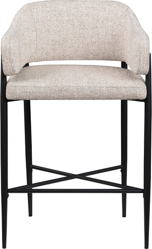 Meridian Furniture Dame Woven Polyester Upholstered Counter Stool with Sturdy Matte Black Iron Frame for Kitchen Beige 975Beige-C