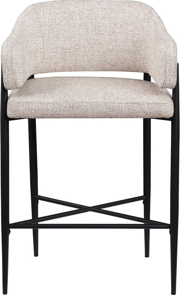 Meridian Furniture Dame Woven Polyester Upholstered Counter Stool with Sturdy Matte Black Iron Frame for Kitchen Beige 975Beige-C