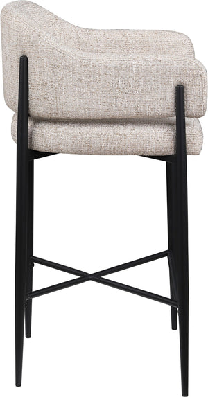 Meridian Furniture Dame Woven Polyester Upholstered Counter Stool with Sturdy Matte Black Iron Frame for Kitchen Beige 975Beige-C