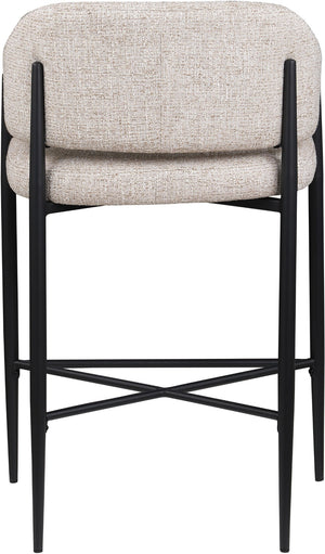 Meridian Furniture Dame Woven Polyester Upholstered Counter Stool with Sturdy Matte Black Iron Frame for Kitchen Beige 975Beige-C
