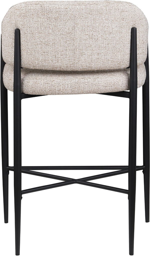 Meridian Furniture Dame Woven Polyester Upholstered Counter Stool with Sturdy Matte Black Iron Frame for Kitchen Beige 975Beige-C