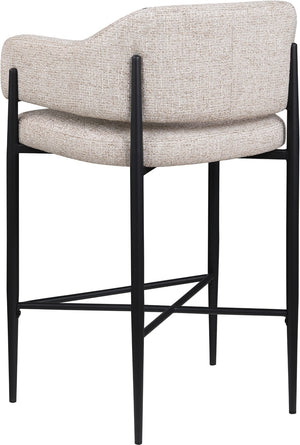 Meridian Furniture Dame Woven Polyester Upholstered Counter Stool with Sturdy Matte Black Iron Frame for Kitchen Beige 975Beige-C