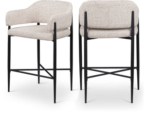 Meridian Furniture Dame Woven Polyester Upholstered Counter Stool with Sturdy Matte Black Iron Frame for Kitchen Beige 975Beige-C