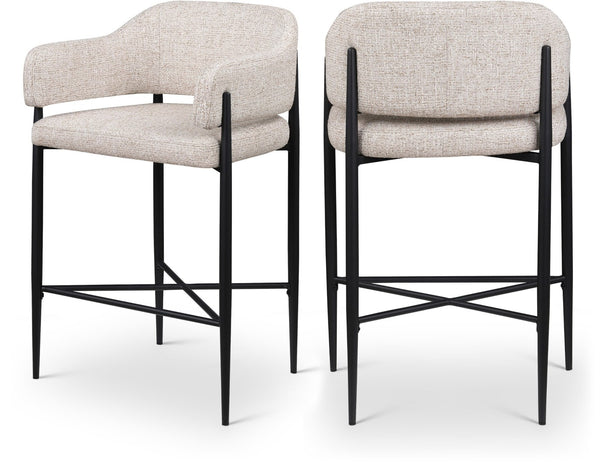 Meridian Furniture Dame Woven Polyester Upholstered Counter Stool with Sturdy Matte Black Iron Frame for Kitchen Beige 975Beige-C