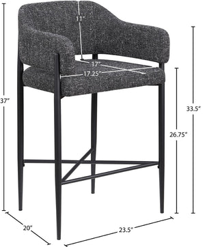 Meridian Furniture Dame Woven Polyester Upholstered Counter Stool with Sturdy Matte Black Iron Frame for Kitchen Black 975Black-C