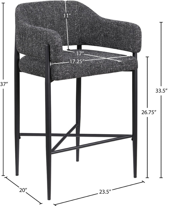 Meridian Furniture Dame Woven Polyester Upholstered Counter Stool with Sturdy Matte Black Iron Frame for Kitchen Black 975Black-C