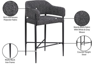 Meridian Furniture Dame Woven Polyester Upholstered Counter Stool with Sturdy Matte Black Iron Frame for Kitchen Black 975Black-C