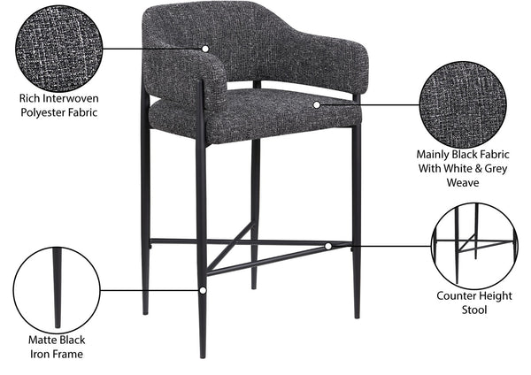 Meridian Furniture Dame Woven Polyester Upholstered Counter Stool with Sturdy Matte Black Iron Frame for Kitchen Black 975Black-C