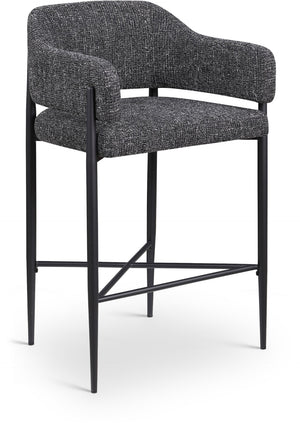 Meridian Furniture Dame Woven Polyester Upholstered Counter Stool with Sturdy Matte Black Iron Frame for Kitchen Black 975Black-C