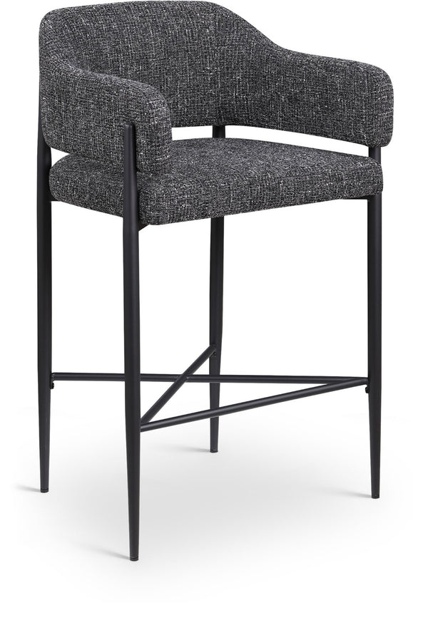 Meridian Furniture Dame Woven Polyester Upholstered Counter Stool with Sturdy Matte Black Iron Frame for Kitchen Black 975Black-C