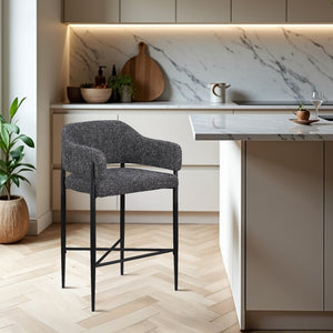Meridian Furniture Dame Woven Polyester Upholstered Counter Stool with Sturdy Matte Black Iron Frame for Kitchen Black 975Black-C
