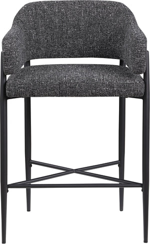 Meridian Furniture Dame Woven Polyester Upholstered Counter Stool with Sturdy Matte Black Iron Frame for Kitchen Black 975Black-C