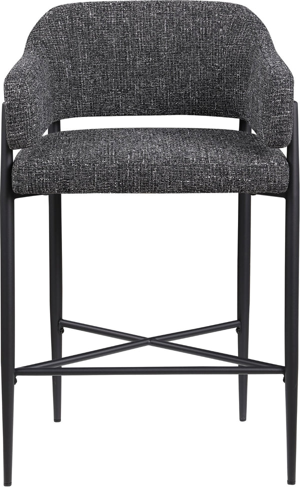 Meridian Furniture Dame Woven Polyester Upholstered Counter Stool with Sturdy Matte Black Iron Frame for Kitchen Black 975Black-C