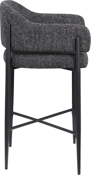 Meridian Furniture Dame Woven Polyester Upholstered Counter Stool with Sturdy Matte Black Iron Frame for Kitchen Black 975Black-C