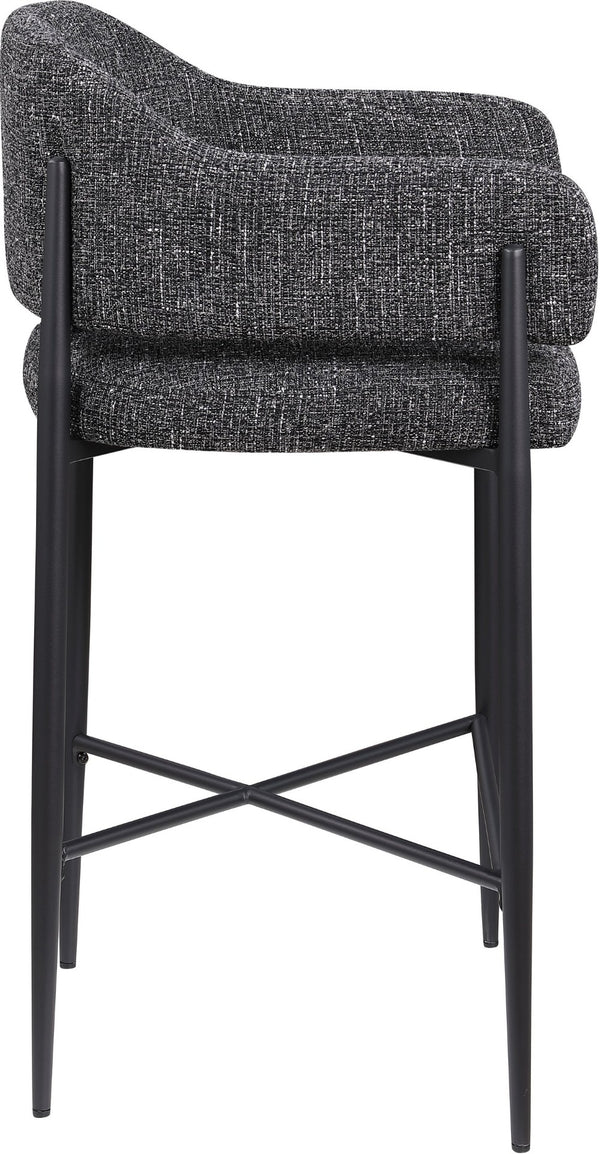 Meridian Furniture Dame Woven Polyester Upholstered Counter Stool with Sturdy Matte Black Iron Frame for Kitchen Black 975Black-C