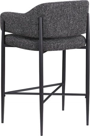 Meridian Furniture Dame Woven Polyester Upholstered Counter Stool with Sturdy Matte Black Iron Frame for Kitchen Black 975Black-C