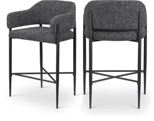 Meridian Furniture Dame Woven Polyester Upholstered Counter Stool with Sturdy Matte Black Iron Frame for Kitchen Black 975Black-C