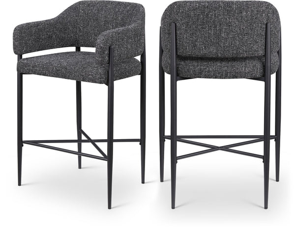 Meridian Furniture Dame Woven Polyester Upholstered Counter Stool with Sturdy Matte Black Iron Frame for Kitchen Black 975Black-C