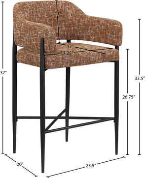 Meridian Furniture Dame Woven Polyester Upholstered Counter Stool with Sturdy Matte Black Iron Frame for Kitchen Cognac 975Cognac-C
