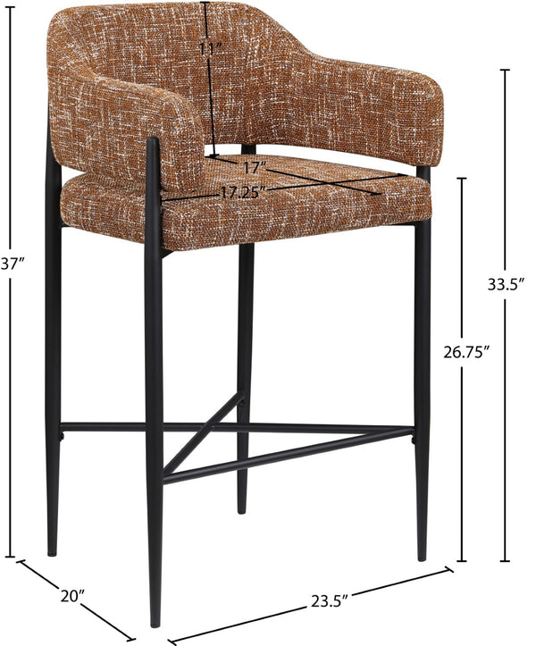 Meridian Furniture Dame Woven Polyester Upholstered Counter Stool with Sturdy Matte Black Iron Frame for Kitchen Cognac 975Cognac-C