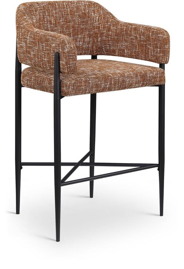 Meridian Furniture Dame Woven Polyester Upholstered Counter Stool with Sturdy Matte Black Iron Frame for Kitchen Cognac 975Cognac-C