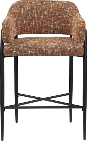 Meridian Furniture Dame Woven Polyester Upholstered Counter Stool with Sturdy Matte Black Iron Frame for Kitchen Cognac 975Cognac-C