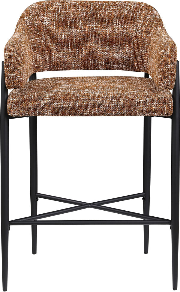 Meridian Furniture Dame Woven Polyester Upholstered Counter Stool with Sturdy Matte Black Iron Frame for Kitchen Cognac 975Cognac-C