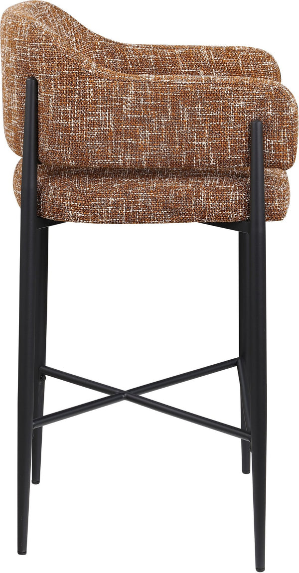 Meridian Furniture Dame Woven Polyester Upholstered Counter Stool with Sturdy Matte Black Iron Frame for Kitchen Cognac 975Cognac-C