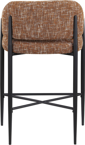 Meridian Furniture Dame Woven Polyester Upholstered Counter Stool with Sturdy Matte Black Iron Frame for Kitchen Cognac 975Cognac-C