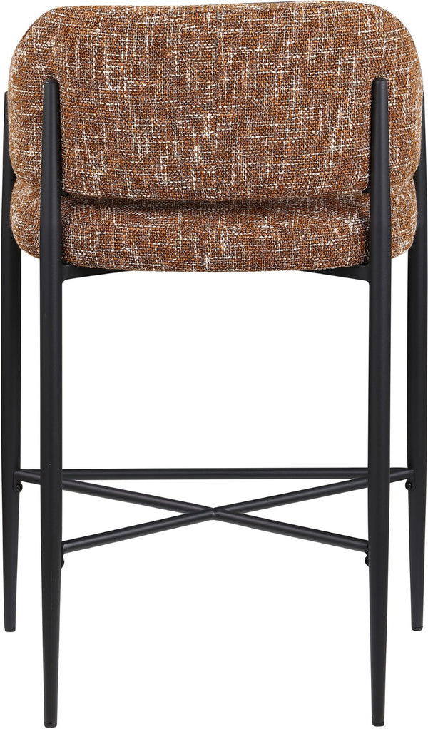 Meridian Furniture Dame Woven Polyester Upholstered Counter Stool with Sturdy Matte Black Iron Frame for Kitchen Cognac 975Cognac-C