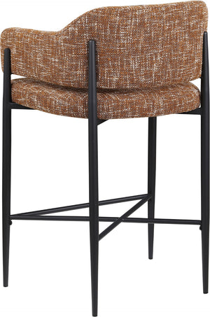 Meridian Furniture Dame Woven Polyester Upholstered Counter Stool with Sturdy Matte Black Iron Frame for Kitchen Cognac 975Cognac-C