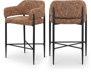 Meridian Furniture Dame Woven Polyester Upholstered Counter Stool with Sturdy Matte Black Iron Frame for Kitchen Cognac 975Cognac-C