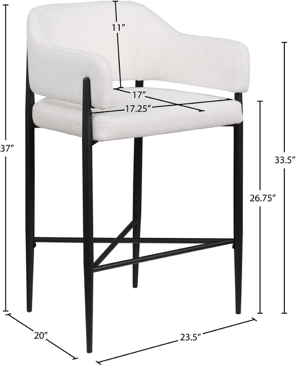 Meridian Furniture Dame Woven Polyester Upholstered Counter Stool with Sturdy Matte Black Iron Frame for Kitchen Cream 975Cream-C