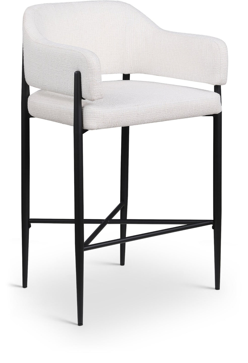 Meridian Furniture Dame Woven Polyester Upholstered Counter Stool with Sturdy Matte Black Iron Frame for Kitchen Cream 975Cream-C