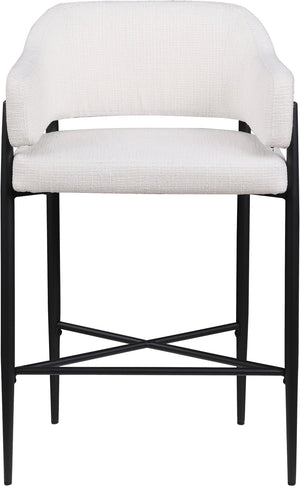 Meridian Furniture Dame Woven Polyester Upholstered Counter Stool with Sturdy Matte Black Iron Frame for Kitchen Cream 975Cream-C