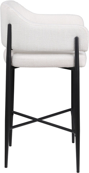 Meridian Furniture Dame Woven Polyester Upholstered Counter Stool with Sturdy Matte Black Iron Frame for Kitchen Cream 975Cream-C